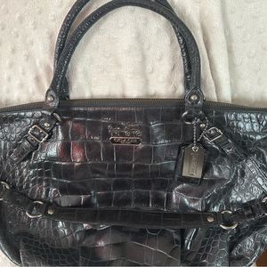 Coach Madison Sophia Black Croc-pattern Patent Leather Handbag
